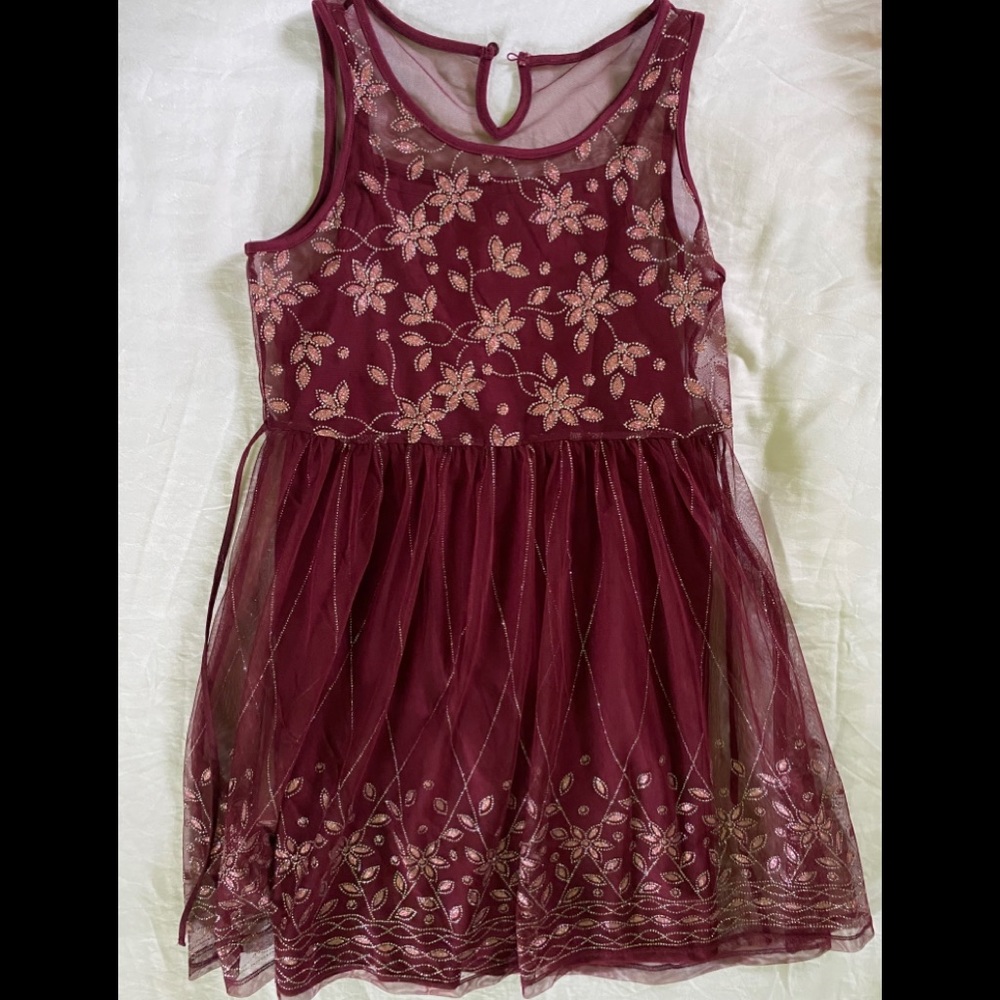 Justice burgundy sheer net dress with lining